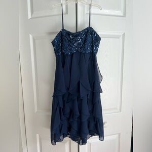 Adrianna Papell Hailey Navy Blue Sequin Ruffle Homecoming Party Mini Dress 4